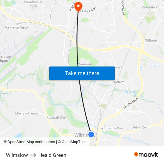 Wilmslow to Heald Green map