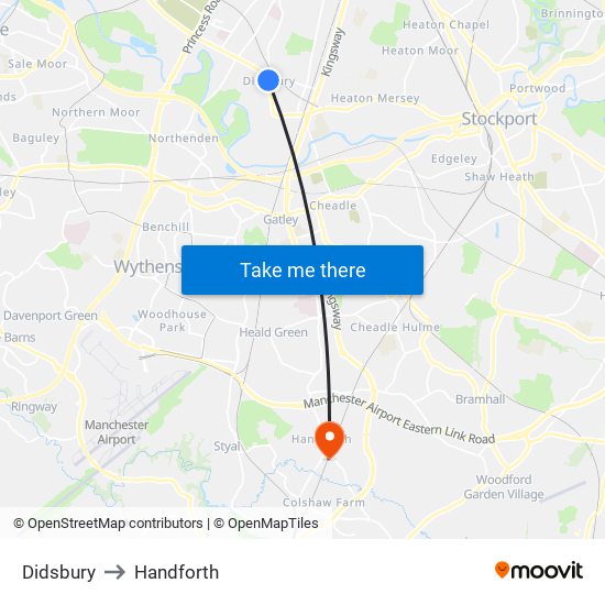 Didsbury to Handforth map