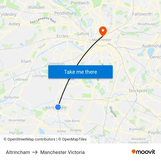 Altrincham to Manchester Victoria map