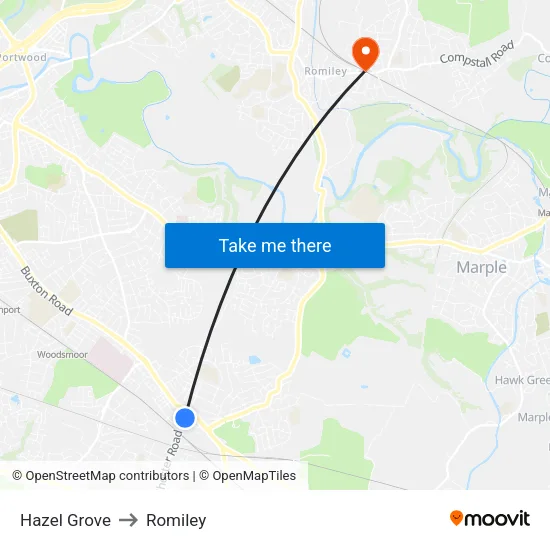 Hazel Grove to Romiley map