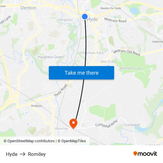 Hyde to Romiley map