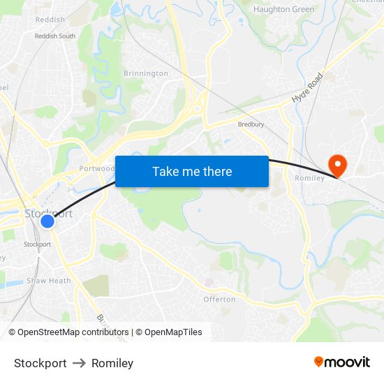 Stockport to Romiley map