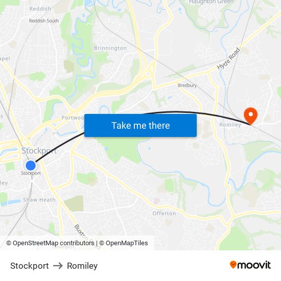 Stockport to Romiley map