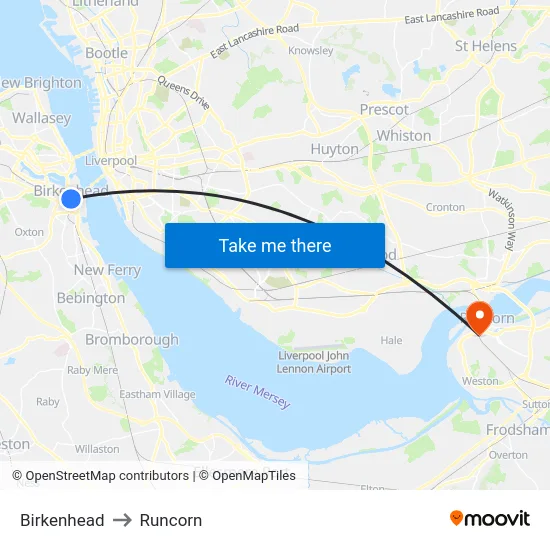 Birkenhead to Runcorn map
