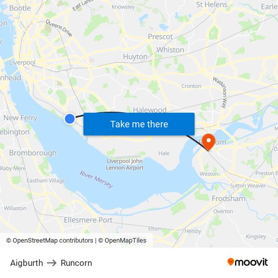 Aigburth to Runcorn map