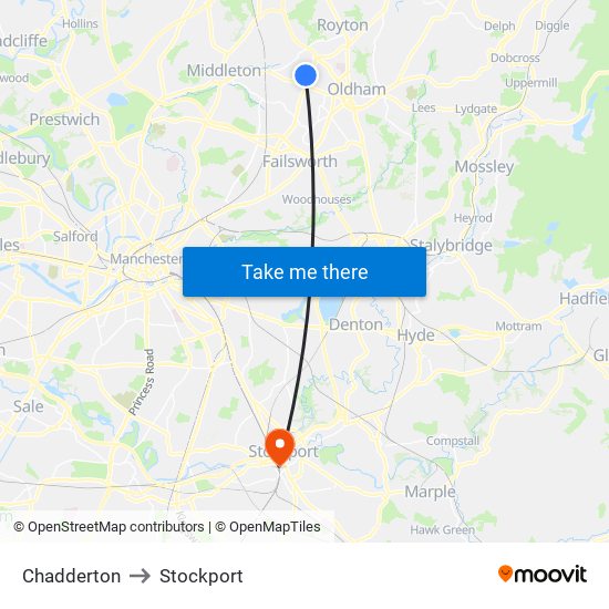 Chadderton to Stockport map