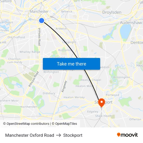 Manchester Oxford Road to Stockport map