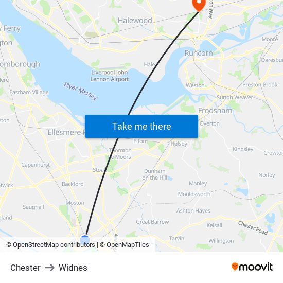 Chester to Widnes map
