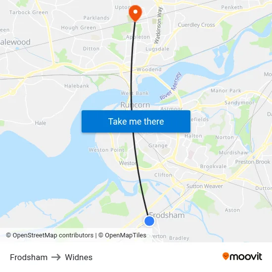 Frodsham to Widnes map