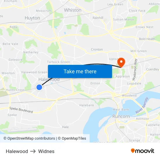 Halewood to Widnes map