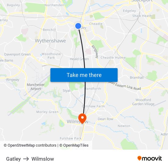 Gatley to Wilmslow map