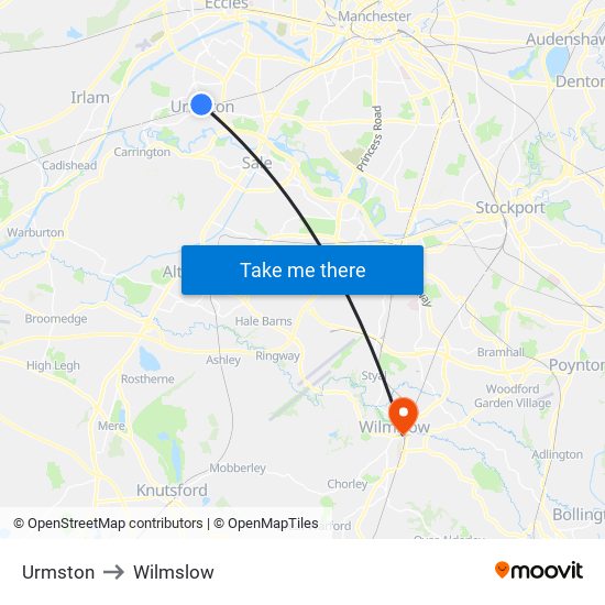 Urmston to Wilmslow map