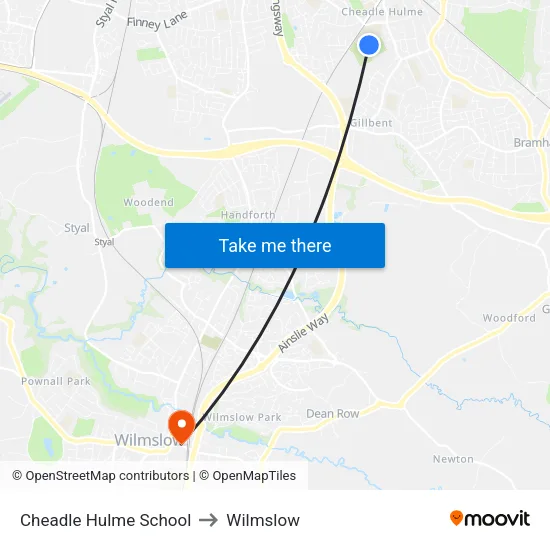Cheadle Hulme School to Wilmslow map