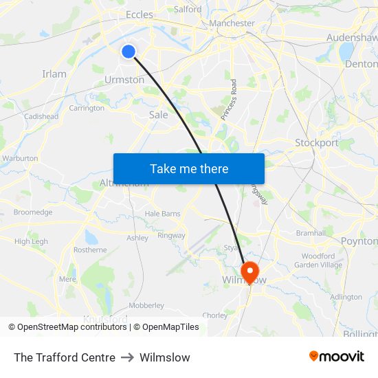 The Trafford Centre to Wilmslow map