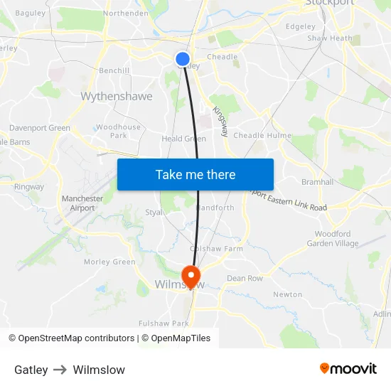 Gatley to Wilmslow map