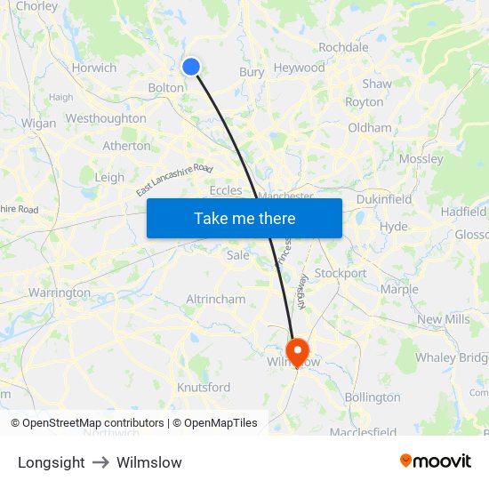 Longsight to Wilmslow map