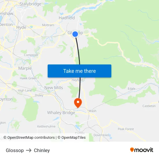 Glossop to Chinley map