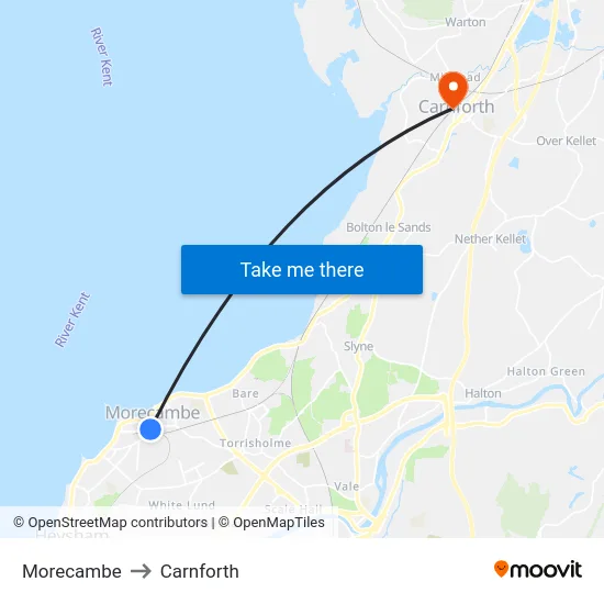 Morecambe to Carnforth map