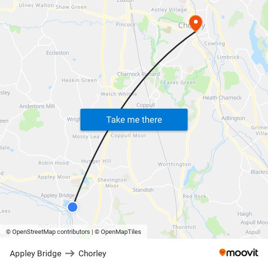 Appley Bridge to Chorley map