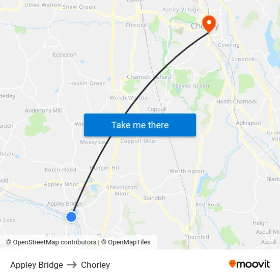 Appley Bridge to Chorley map