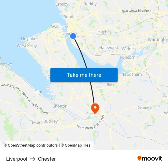 Liverpool to Chester map