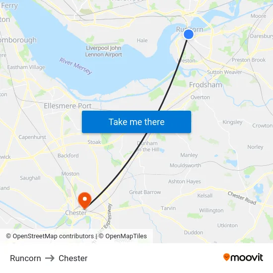 Runcorn to Chester map