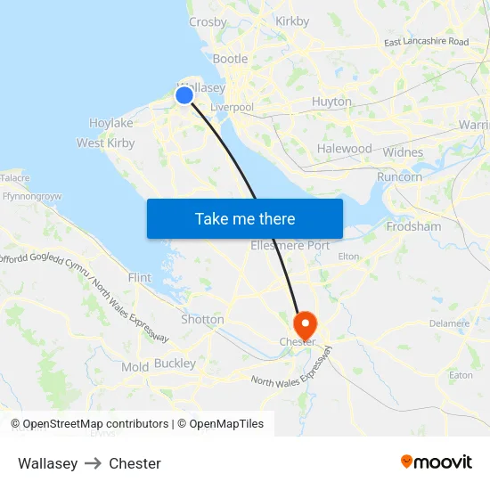 Wallasey to Chester map