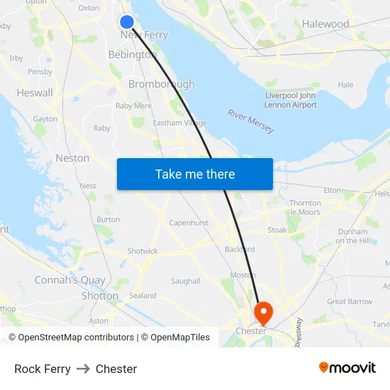 Rock Ferry to Chester map