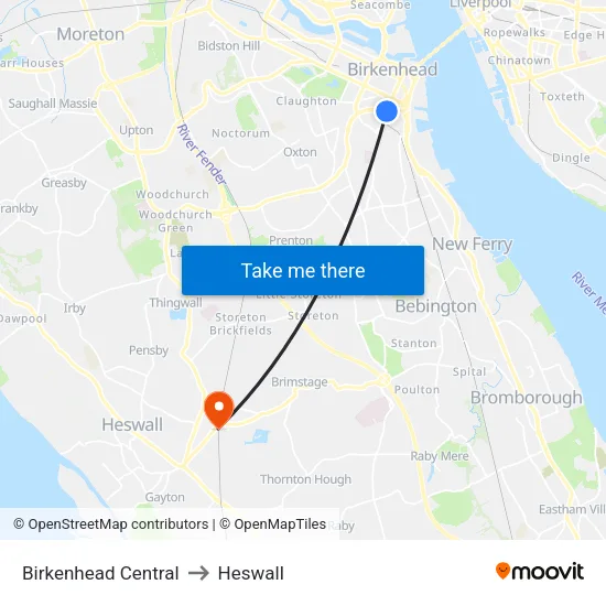 Birkenhead Central to Heswall map