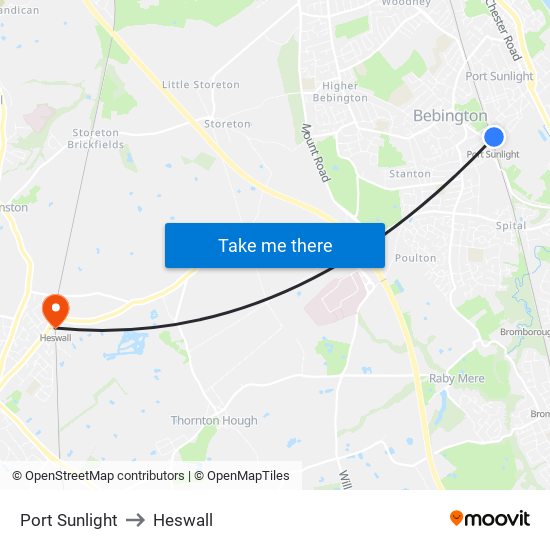 Port Sunlight to Heswall map