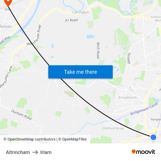 Altrincham to Irlam map