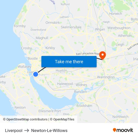 Liverpool to Newton-Le-Willows map