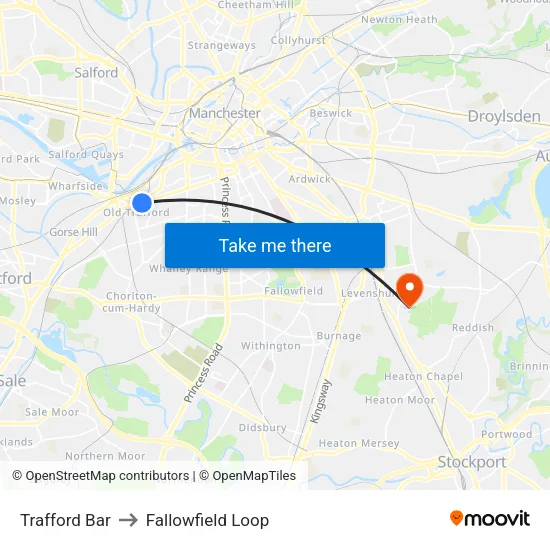 Trafford Bar to Fallowfield Loop map