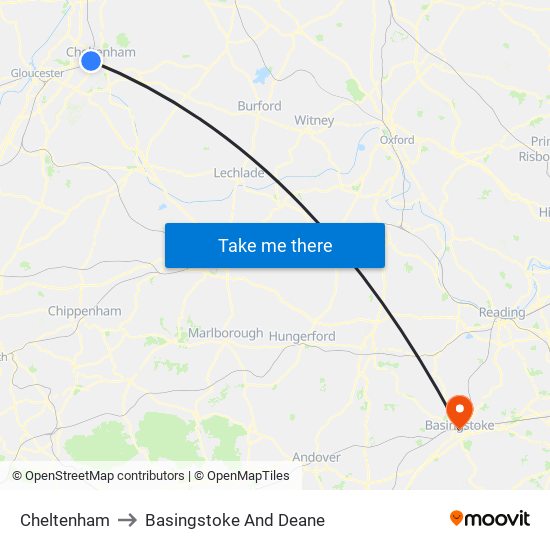 Cheltenham to Basingstoke And Deane map