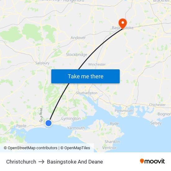 Christchurch to Basingstoke And Deane map