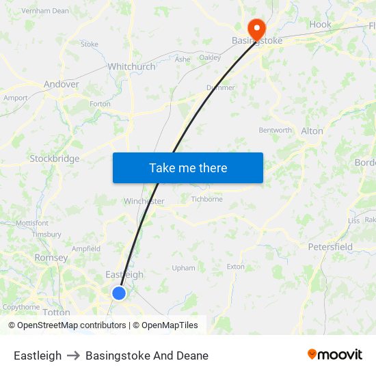 Eastleigh to Basingstoke And Deane map