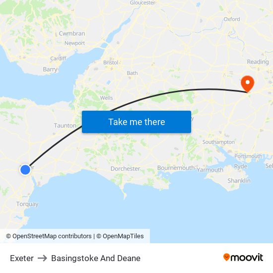 Exeter to Basingstoke And Deane map