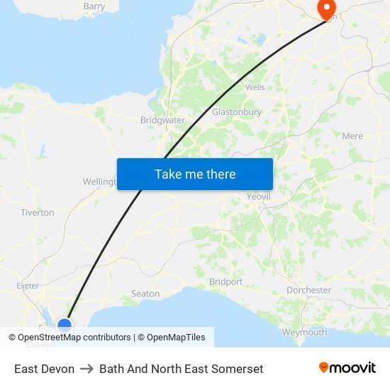 East Devon to Bath And North East Somerset map