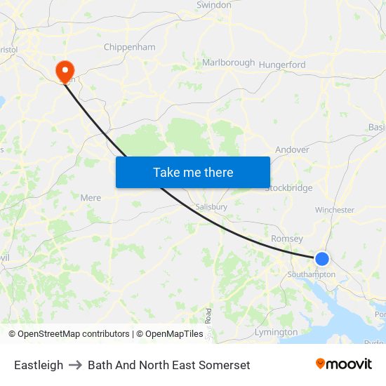 Eastleigh to Bath And North East Somerset map