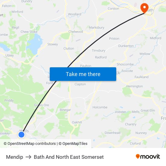 Mendip to Bath And North East Somerset map