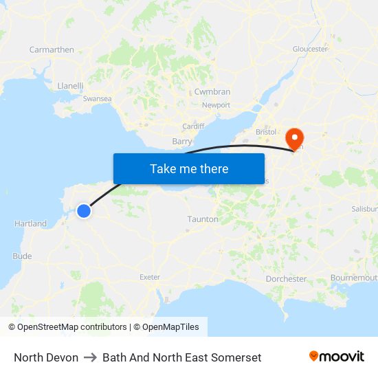 North Devon to Bath And North East Somerset map