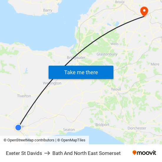 Exeter St Davids to Bath And North East Somerset map