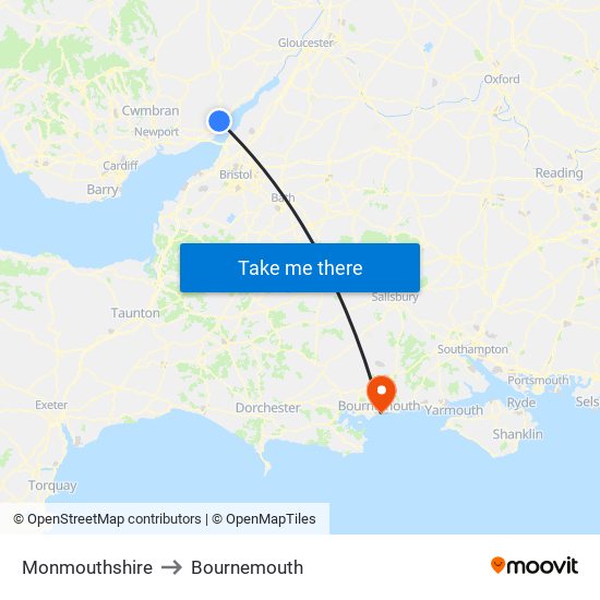 Monmouthshire to Bournemouth map