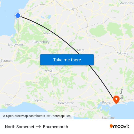 North Somerset to Bournemouth map