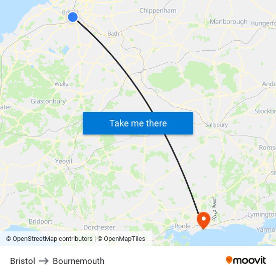 Bristol to Bournemouth map