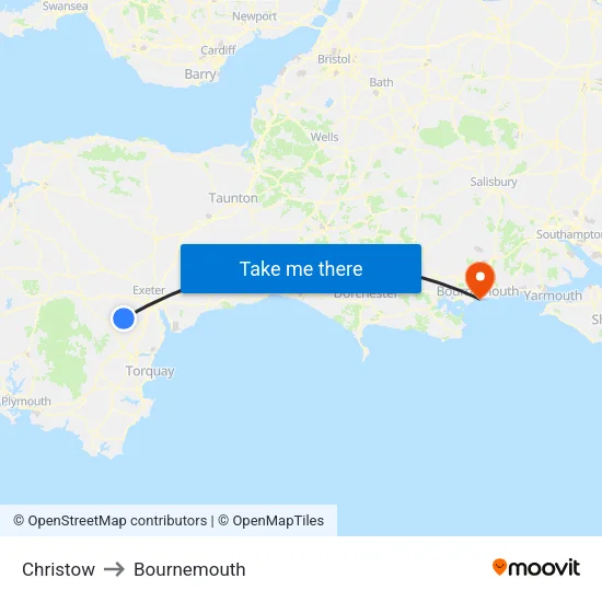 Christow to Bournemouth map