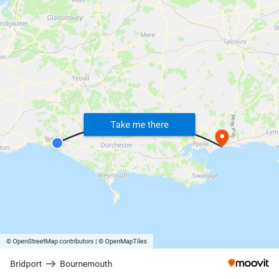 Bridport to Bournemouth map