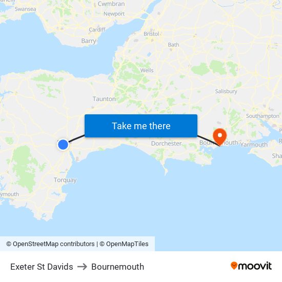 Exeter St Davids to Bournemouth map