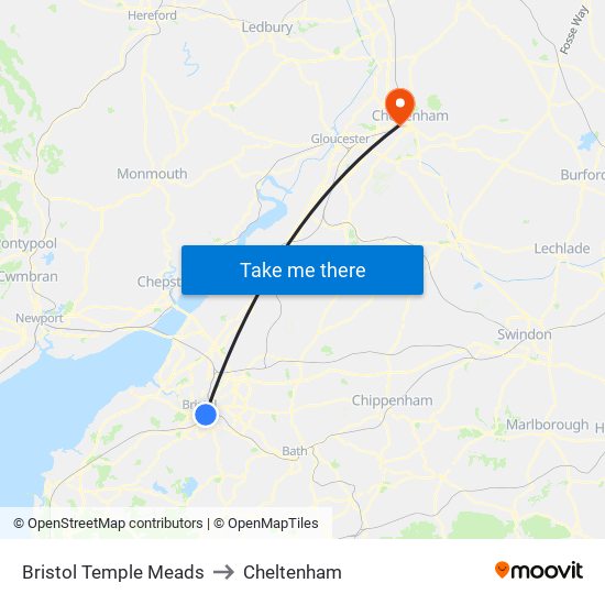 Bristol Temple Meads to Cheltenham map