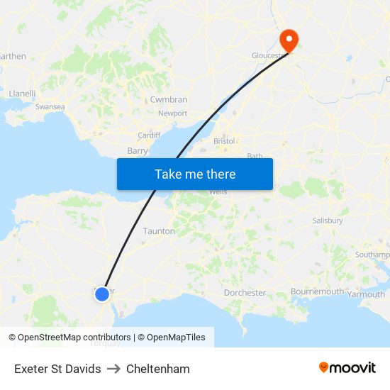 Exeter St Davids to Cheltenham map